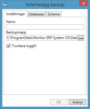 Skapa och schemalägga backup MONITOR Installationshanterare används för att skapa och schemalägga backup av skarpa företagsdatabaser i MONITOR G5. Vid backup skapas en kopia av databasfilen (monitor.