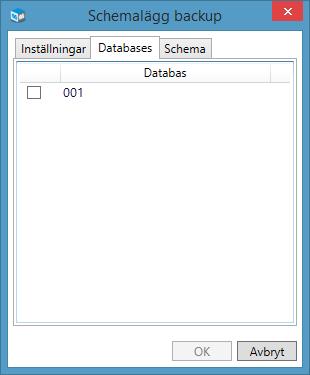 3. Under fliken Databaser kryssar du i databasen som ska tas med i backupjobbet.