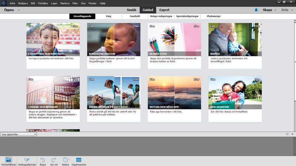 4 Guidad redigering I Photoshop Elements fi nns ytterligare en enkel variant för redigering, den guidade redigeringen.