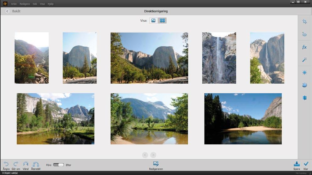 3 Korrigera foton Korrigera flera foton samtidigt Med direktkorrigeringen kan du göra samma korrigering på fl era foton samtidigt.