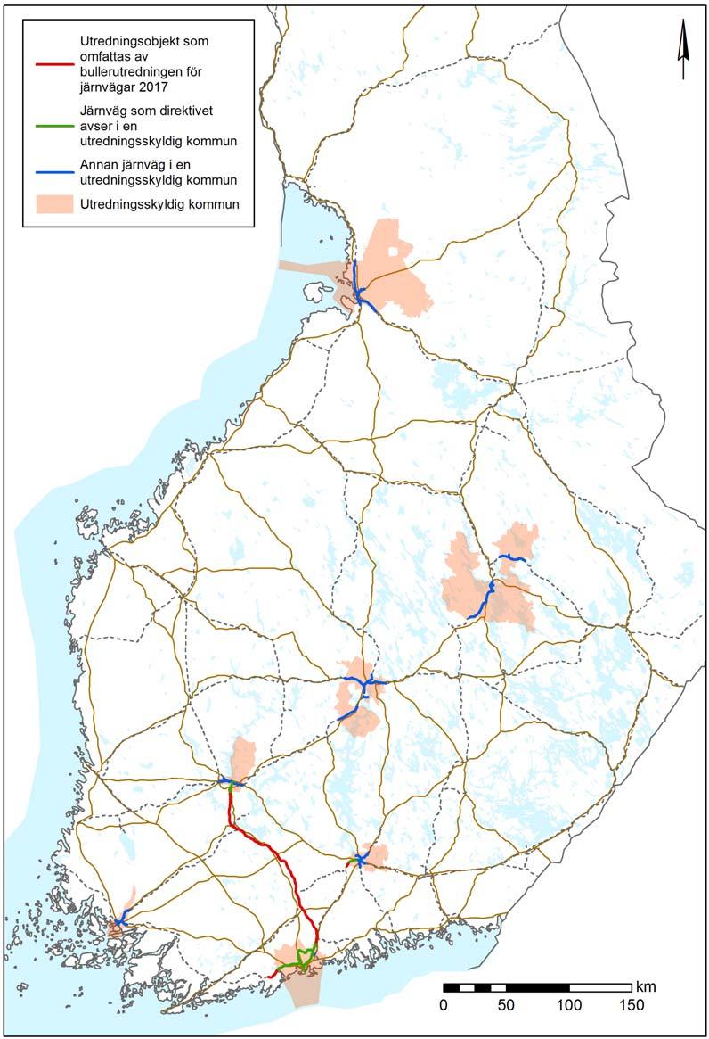 12 Bild 1 Det bannät som omfattas av denna utredning (med rött), övriga järnvägar som direktivet