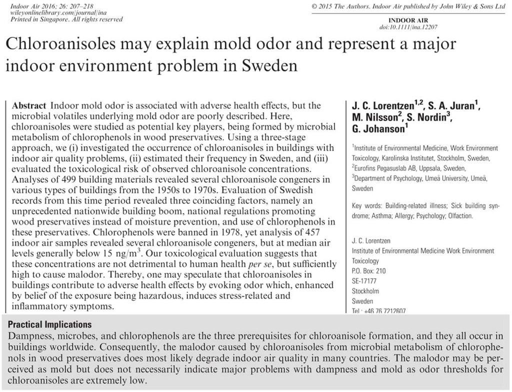 -12-19 10 Namn Efternamn 19 december 19 Några fler texter om saken Chloroanisoles in relation to indoor air quality and health (2012). Lorentzen, J.C., Juran, S., and Johanson, G.