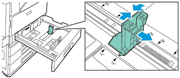 Papper och material 4. Flytta breddstödet utåt genom att klämma ihop stödlåset och flytta stödet utåt. 5. Lägg papperet med anpassat format i magasinet. 6.