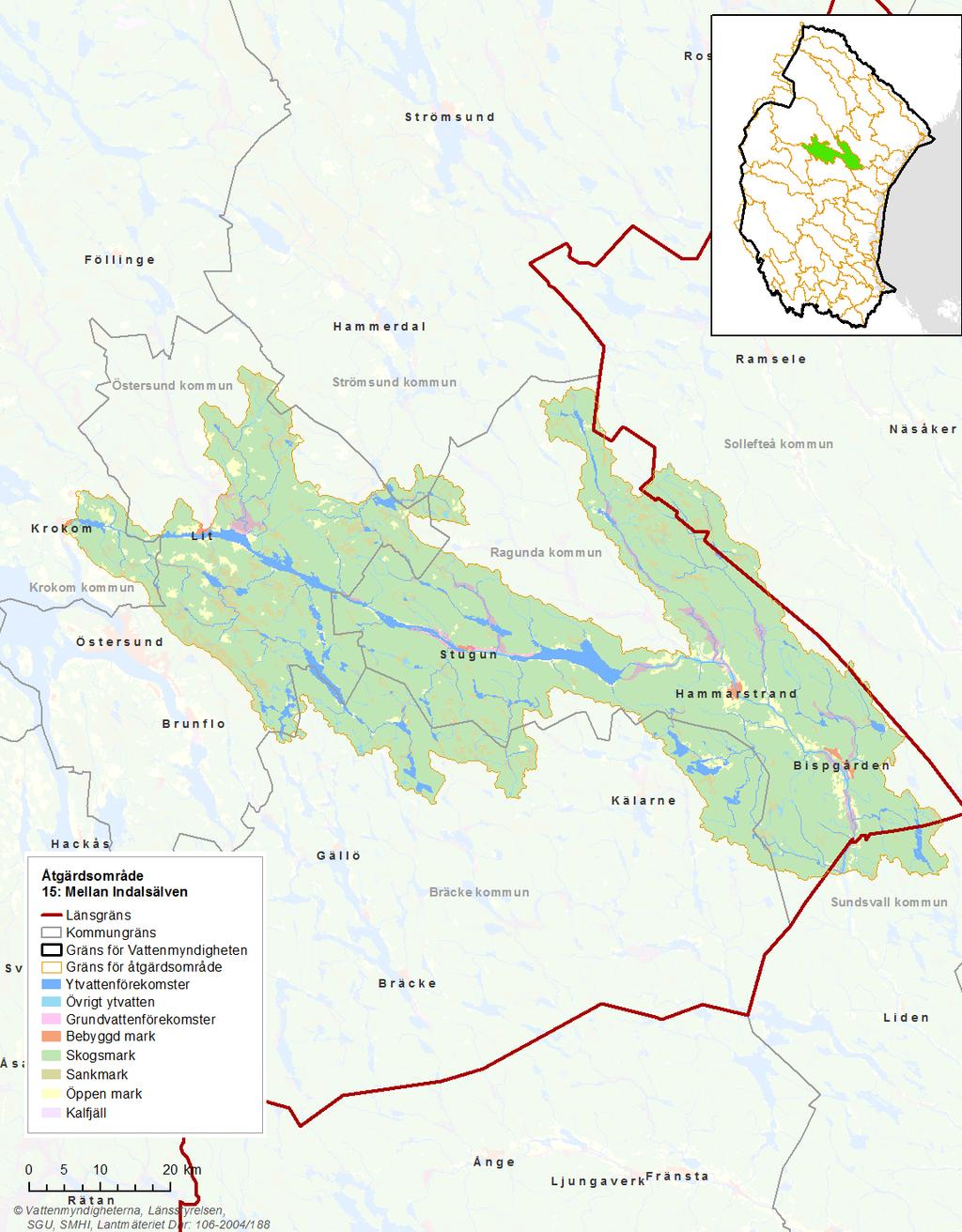 Bild 1: Kartan visar Mellan Indalsälvens markanvändning