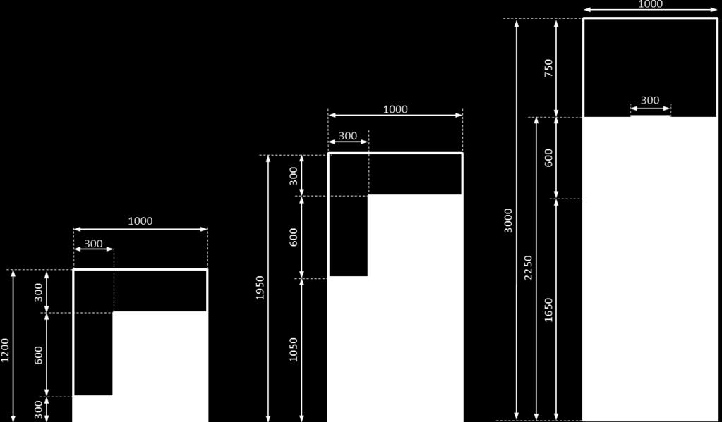 Figur 5. Principskiss för trappmodifikation redovisade för Slits 2, Slits 6 och översta delen av trappan. Figur 6. Principkalkyl för design av slitsränna enligt olika alternativ.