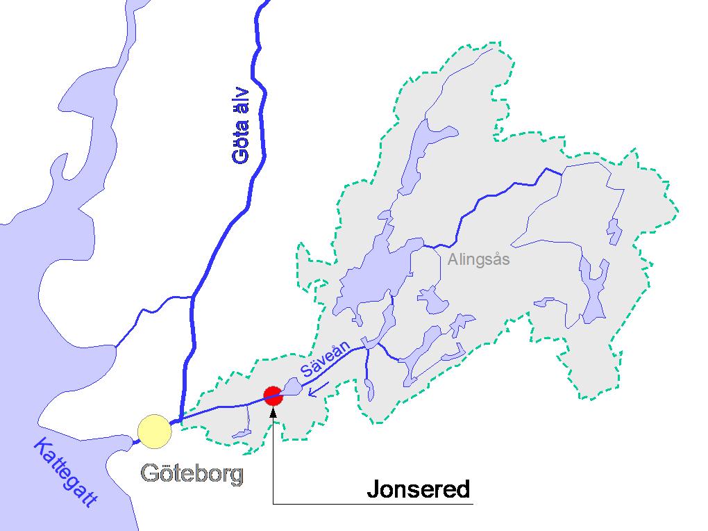 STUDIER AV ÅLBESTÅND OCH ÅLMIGRATION MED FISKRÄKNARE Figur 19. Jonsereds kraftverk är belägen i Säveåns nedre del vid Jonsered.