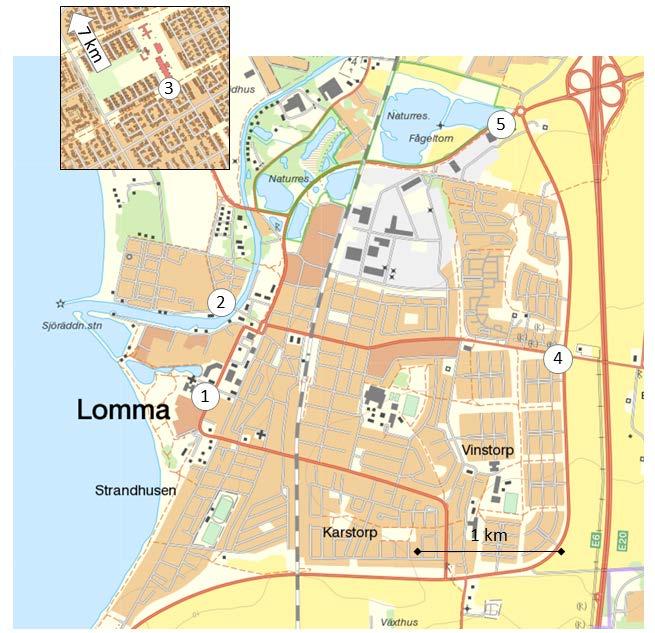 Rapport U5836 Mätning av luftföroreningar i Lomma Mätpunkt Syfte 1 Centrum Ge indikation på halter i centrum 2 Hamnen Ge indikation på halter i hamnområdet 3 Villaområde Ge indikation på halter i ett