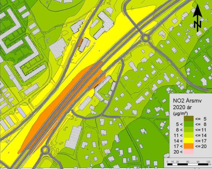 För att lättare kunna bedöma haltutvecklingen från dagsläget 2016 till framtida situationer 2020 och 2023 presenteras alla årsmedelvärden, alla 98-percentielen för dygnsmedelvärdet respektive alla