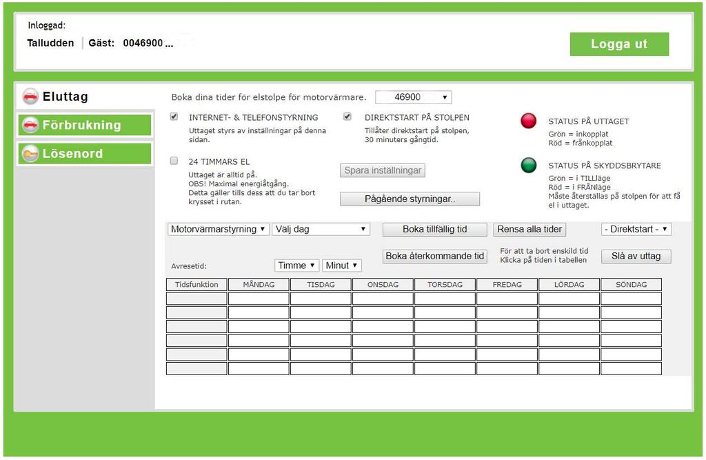 Eluttag Under detta menyval visas de inställningar som är möjliga för just ditt uttag. 1.