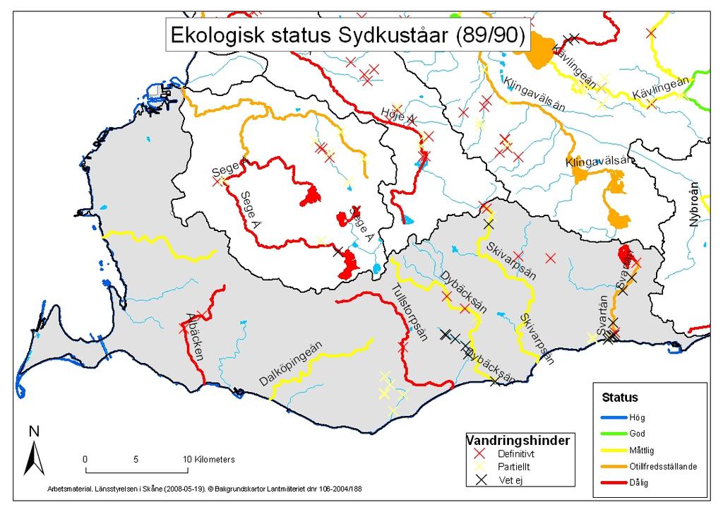 Statusklassning av vattenförekomster Sydkuståar.