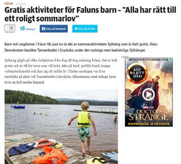 SJÖHÄNG PÅ VÅRA BADPLATSER På tio badplatser runt om i Falu kommun anordnades aktiviteter under fyra veckor. Sjöhäng spred trygghet och glädje i och vid vatten.