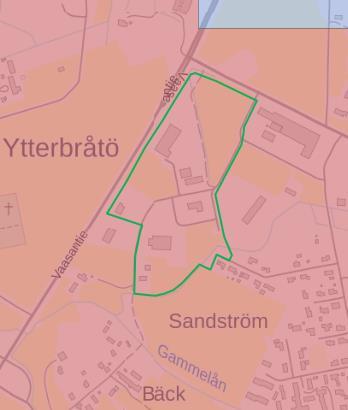 1-10 Bild 5. Röd färg anger tätortsområden medan blå färg anger glesbygdsbebyggelse. Planområdets avgränsning anges med grönt.