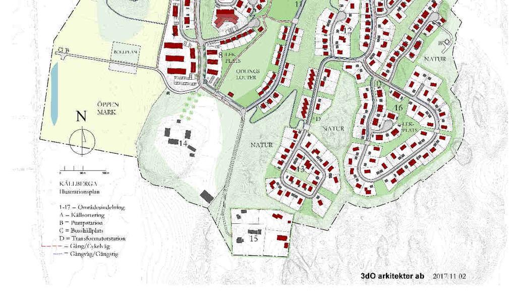 Planen inrymmer en mindre bykärna med förskola och några närbutiker samt lokaler för hantverk och lättare industrier, kontor och lager.