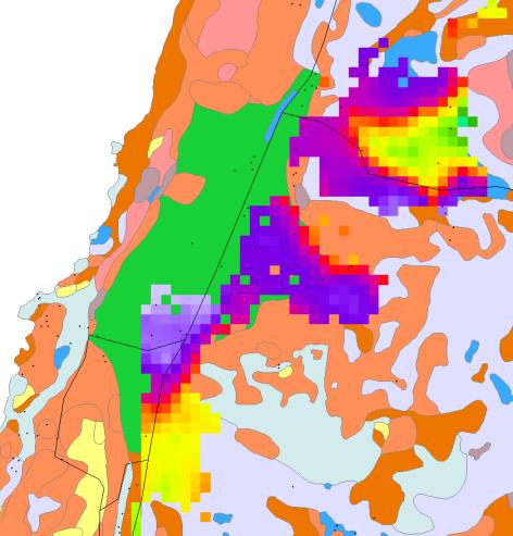 I NO-Mossberga +40m: torrt isälvsmaterial i väster