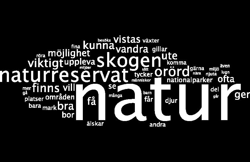 Inställning till naturreservat och nationalparker Följande ord har används för att beskriva varför man håller med om att naturreservat och nationalparker är viktiga för respondentens