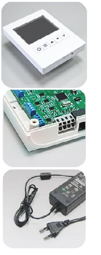 Förpackningen innehåller: Reglerpanel Clever Control 2,8 tums TFT färgskärm 114x85x14mm (hxbxd) Förberedd för infällt montage Inbyggd temperatursensor PCB Box Elektroniskt PCB styrkort 218x140x64mm