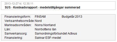 Datum och klockslag när du skapat rapporten Namnet på rapporten: SUS Kostnadsrapport rapportnivå Sedan visas information specifik till ditt urval.