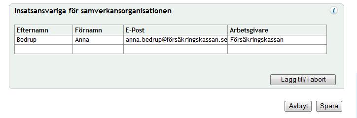 Klickar du på knappen Avbryt lämnar du sidan utan att spara någon information och förflyttas till sidan du var på innan, alternativt