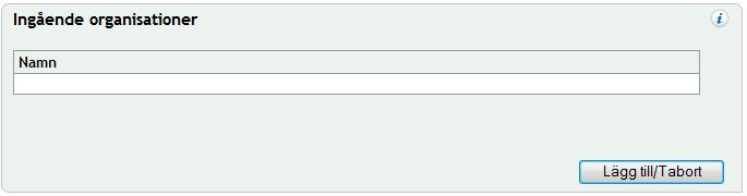 7.6 Ingående organisationer Du kan välja att lägga till en eller flera organisationer som insatsen har kopplingar till. Vilka organisationer du kan lägga till beror på val av samverkansform.