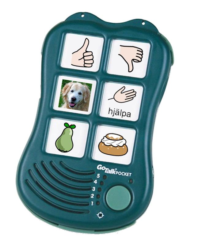 GoTalk Pocket GoTalk Pocket är en liten samtalsapparat med 6 meddelanderutor och inbyggt raster.