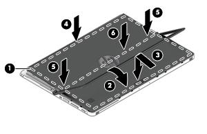 3. Placera ett tunt verktyg i det nedre hörnet (3) för att ta bort höljet från datorn. 4. Lyft upp den nedre kanten (4) för att lossa de klämmor som håller höljet på plats på datorn.