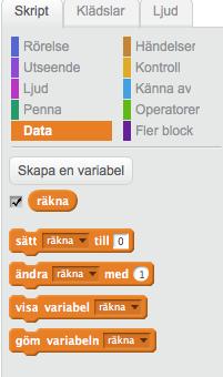 Ta fram DATA-blocken i menyn som ser ut så här: Arbeta i par Dra sedan blocket räkna till den vita platsen där det står räkna i det lila blocket.