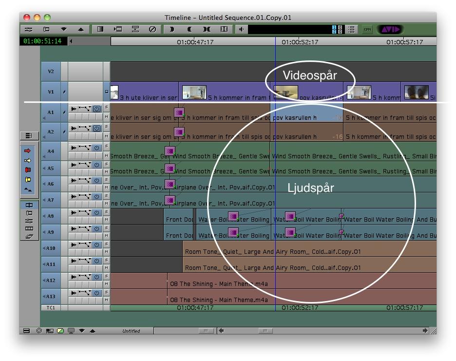 TUTORIAL LJUD Ljud- och Videospår Oftast består en film av både bild och ljud. För att man ska kunna bearbeta ljud och bild för sig, delas filmklippen upp i separata ljud och videospår.