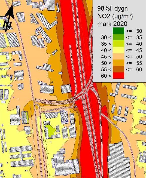 TILLÄGG SPRIDNINGSBERÄKNINGAR AV LUFTFÖRORENINGAR OCH LUKT FÖR KVARTERET TÄNDSTICKAN 11 b) b) c) c) Figur 5 Resultat av beräkningar av total-no₂ (µg/m³) i markplan (ca 2m) för 2020 respektive 2030.