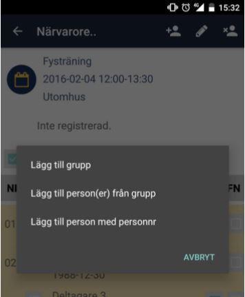 Du kan lägga till och ta bort personer ifrån aktiviteten med knapparna uppe till höger, där kan du även ändra på aktiviteten med pennan, om den t ex var på annan plats eller tid.
