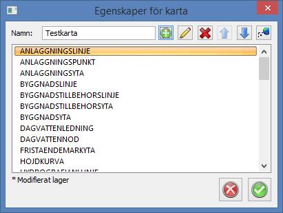 När ni nu har era lager i kartan var noga med att tänka på att fyllda ytor bör ligga underst, dvs längst ner i kartan. Lagren flyttar ni med hjälp av pilarna upp och ner.