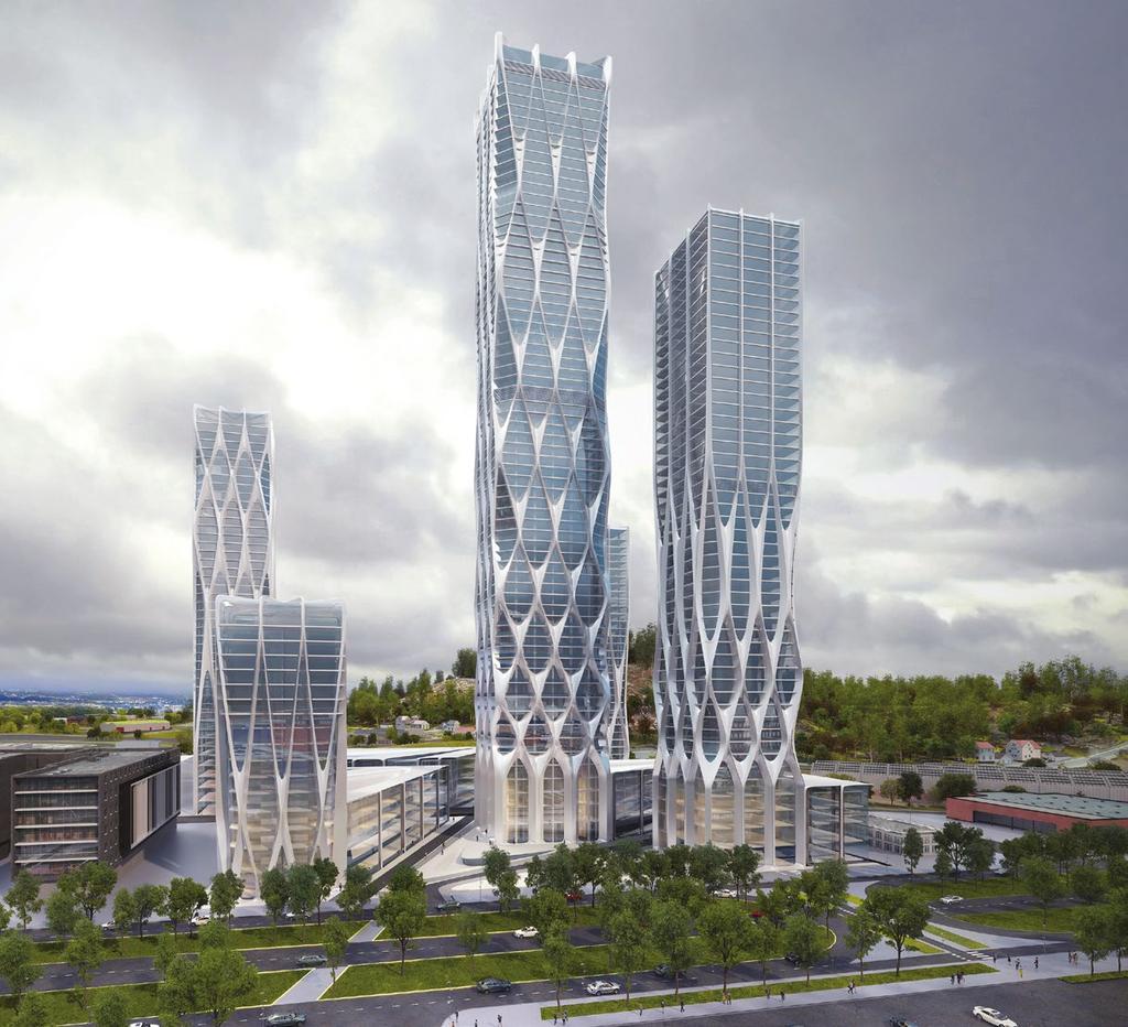 SVALL FÖRSLAGSSTÄLLARE Zaha Hadid Architects Ett mycket särpräglat förslag med en grupp av fem höghus med variation i höjd men med samma formspråk i fasader.