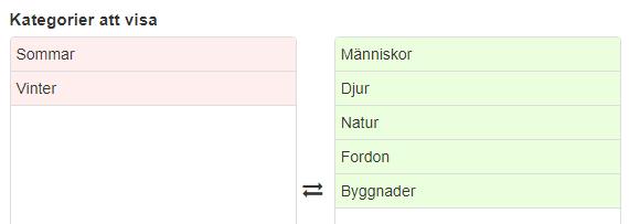 Under Kategorier att visa väljer man vilka kategorier som skall vara tillgängliga att selektera filer med.