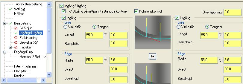 Välj Bearbetning. Typ av Kontur: Rampning. Rampvinkel 2 grader.