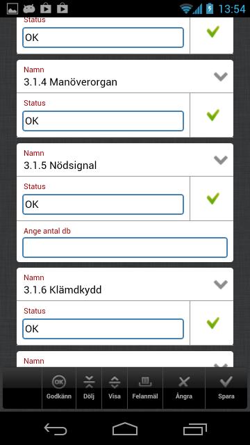 Kontrollpunkterna kan expanderas för att se eventuell beskrivning av kontrollpunkten och det finns där även möjlighet att skriva en kommentar.