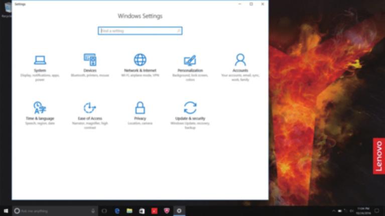 Kapitel 2. Börja använda Windows 10 Inställningar Inställningar låter dig utföra grundläggande uppgifter. Du kan även söka efter fler inställningar med sökrutan i inställningar i övre högra hörnet.