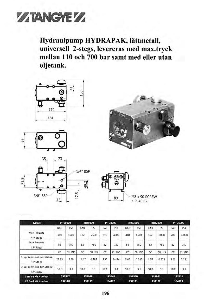 ZTANGE VAP Hydraulpump HYDRAPAK, lättmetall, universell 2-stegs, levereras med max.tryck mellan 110 och 700 bar samt med eller utan olj etank.