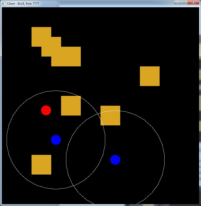 Figur 7 Den blåas klientens vy av speltillståndet I Figur 8 visas samma spelscenario där en