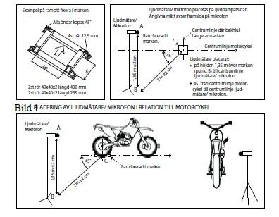 4.3.1.3 Placering av ljudmätare och maskin (se bild 1) - Ljudnivån skall mätas med ljudmätaren/ mikrofonen fast monterad på stativ i horisontell position, bakom maskin.