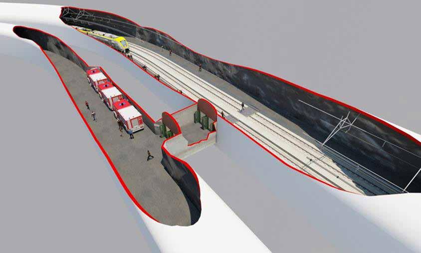 Tvärtunnel Skala :000 cm = 0m Tunnelsäkerhet Service- och räddningstunneln har en viktig funktion för drift och underhåll samt fungerar som utrymningsväg i