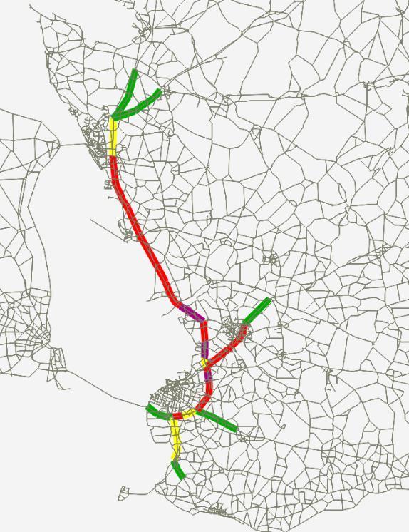 För lastbilar och annan yrkestrafik är trafiken uppräknad till 2040 på matrisnivå med hjälp av länsvisa tillväxttal från Samgodsmodellen, den länkvisa tillväxt som fås vid utläggning med