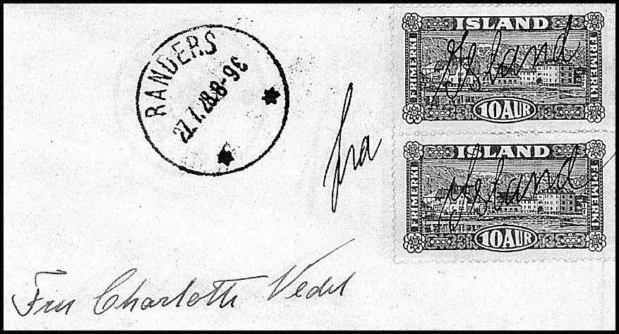 RANDERS Mest känd för dess handskrivna Fra Island se Figur 13. Ole Svinth från Danmark har belagt tre olika postmästare som använt det. Enringade stämplar slogs även under tiden 1925-8.