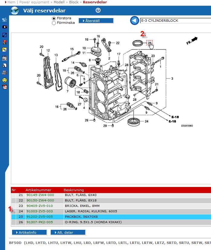 Reservdelar fortsättning 1. Artikelnumret som vi sökt på är en packbox som har position 25