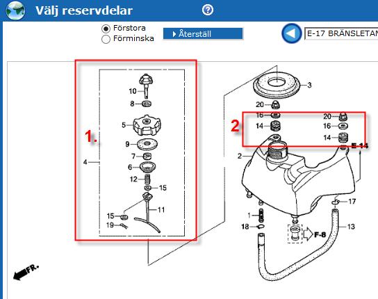 Förklaring av sidan Välj Reservdelar 1.