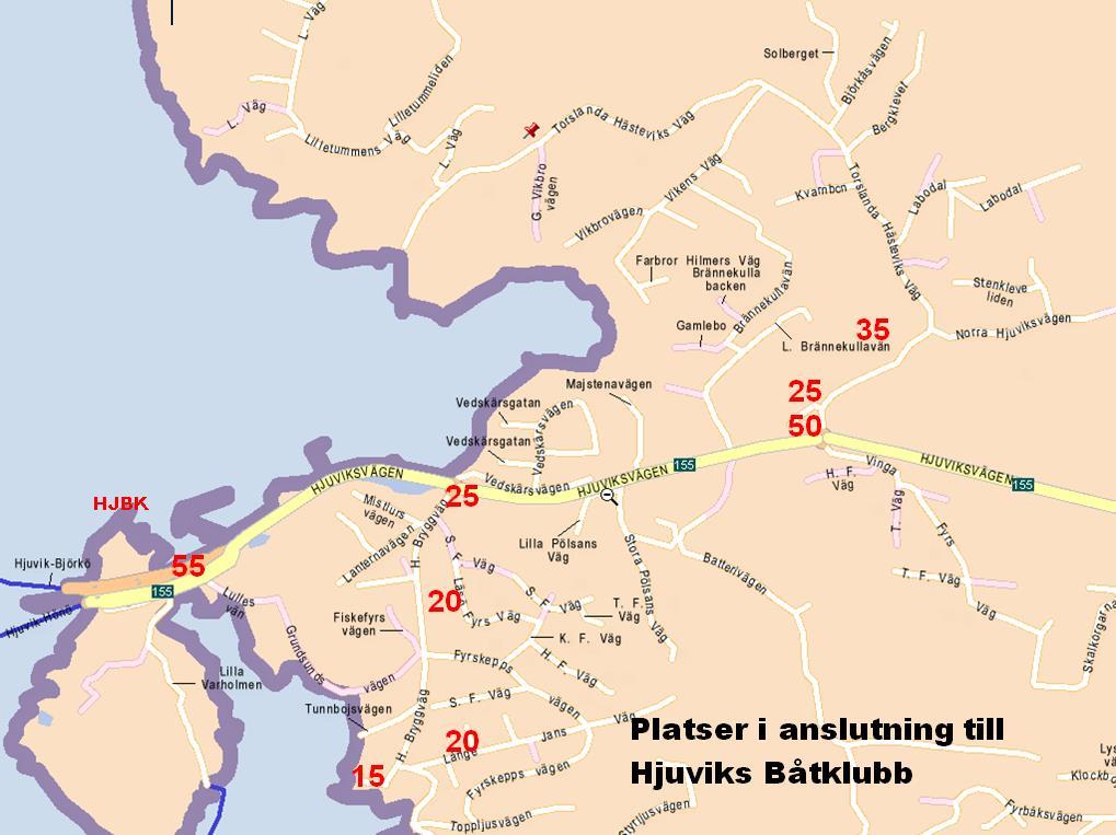 Parkeringsplatser i anslutning till HjBK Färjeläget 55 (avgiftsbelagd) Hjuviks skola