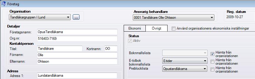 5.3 Inställning Bokningsmallslistor/preblocklistor Inställningen för vilka bokningsmallslistor/preblocklistor som ska användas gör du antingen i Organisationsinformationen, Företagsinformationen