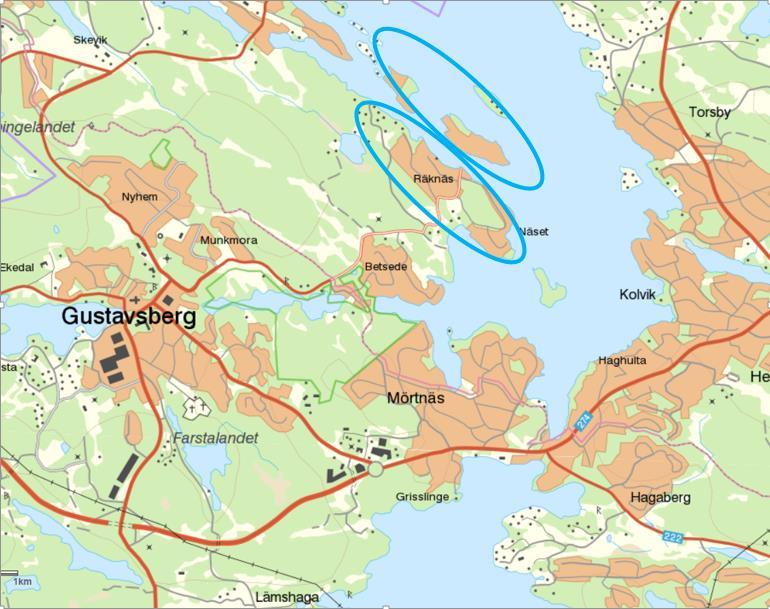 5 av 13 Kartan visar en pågående VA-utbyggnad i föreningsform i Aspvik-Räknäs nordost om Gustavsberg. I en andra etapp kan också öarna utanför Räknäs anslutas.