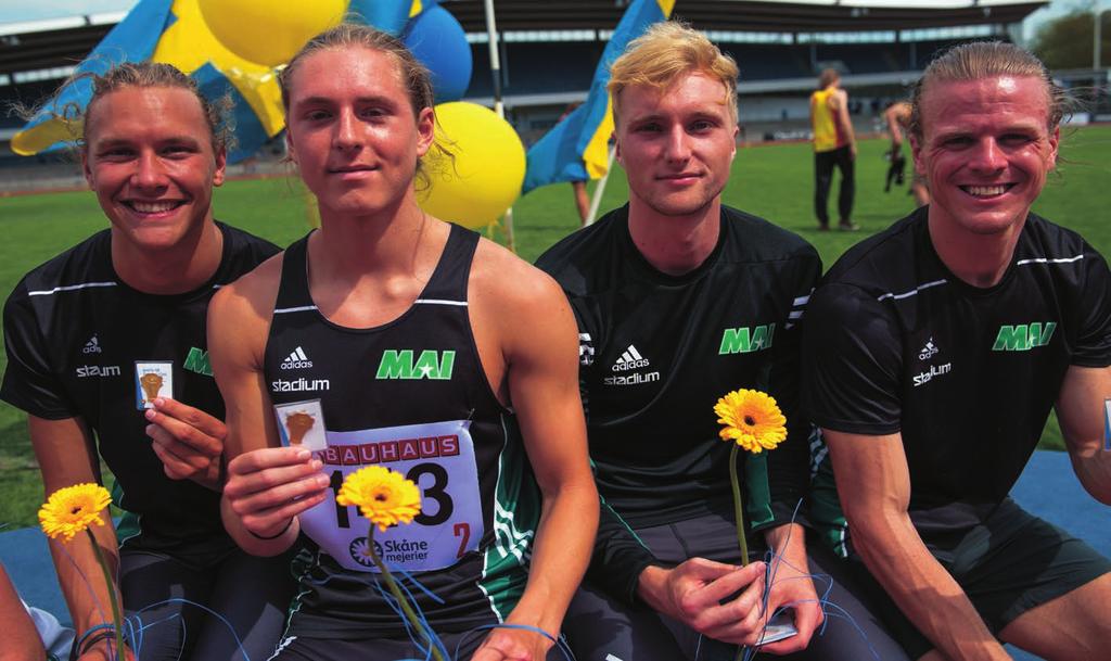 Guldvinnare på 4x400 meter vid Stafett-SM. Från vänster Anton Sigurdsson, Viktor Bondesson, Kasper Kadestål, Nick Ekelund Arenander.