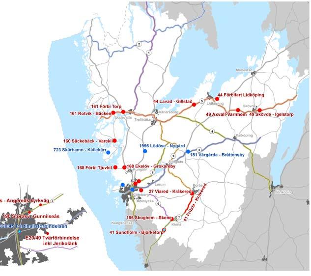 21 Översiktskarta vägtransportplan vägobjekt i Västra Götaland