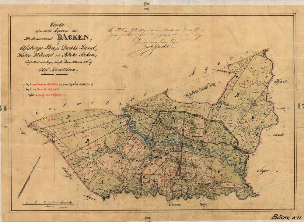 Bilaga 4. Historisk karta: Laga skifte 1845 Figur 28. Historisk karta över området Bäcken.