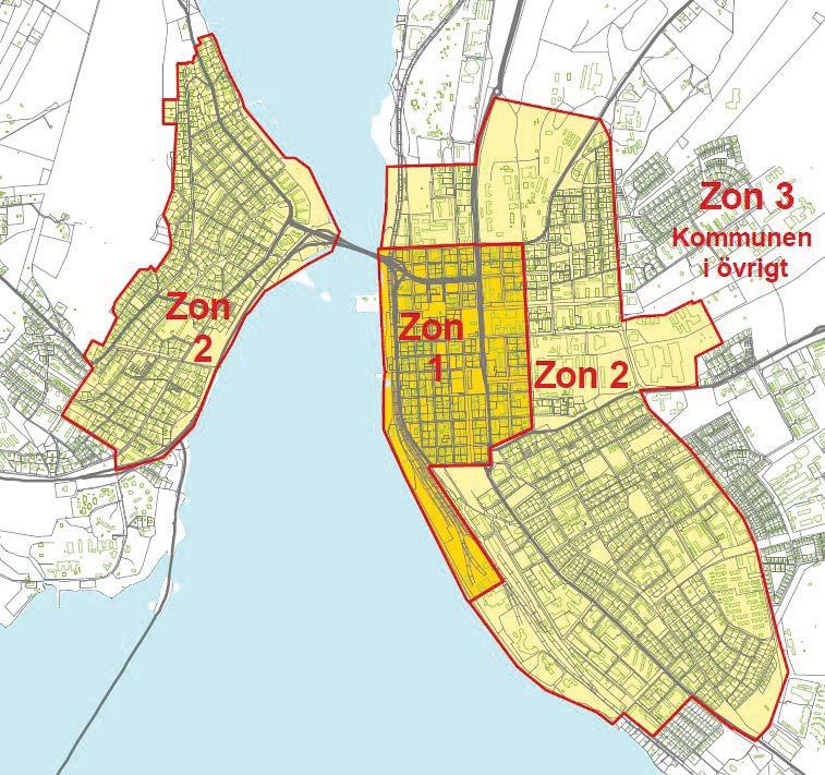 Trivector ZONINDELNING: ÖSTERSUND En ny zon (Zon 2) har införts, med en blandning av olika slags boende (stor andel flerbostadshus), för att möjliggöra mer fingraderade p-tal.